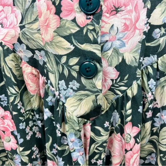 E.D. Michaels by Melanie Drucker Vintage Floral Midi Dress Green Pink 80s - Picture 3 of 9